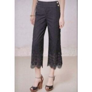 Anthropologie Elevenses scalloped eyelet crop pant sz10 black